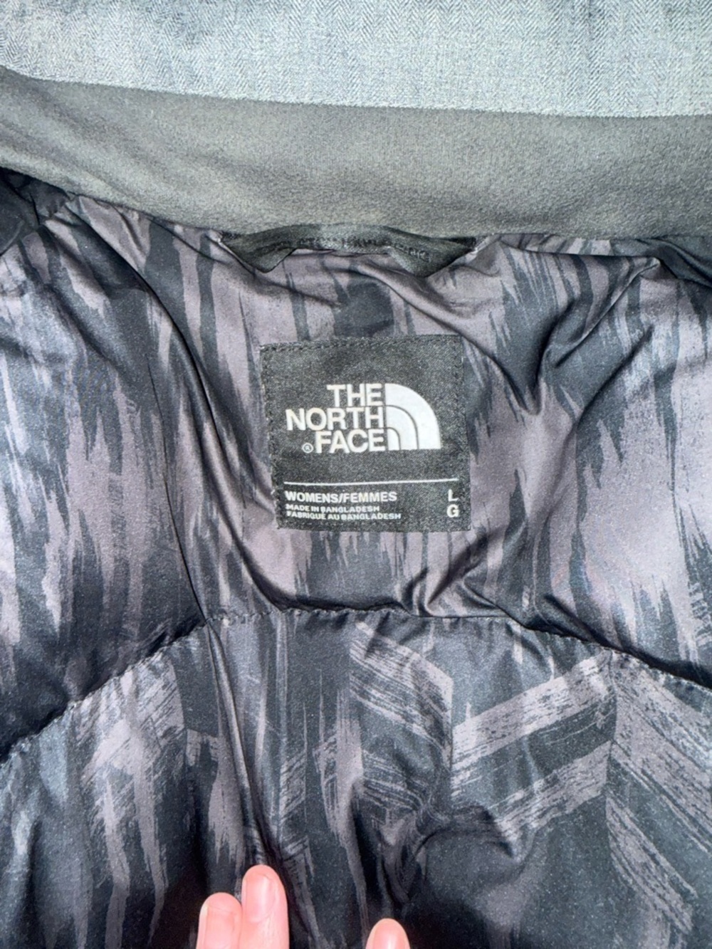 TNF Arctic Down Parka L Gray Herringbone Print Lining F15 - Picture 7 of 15